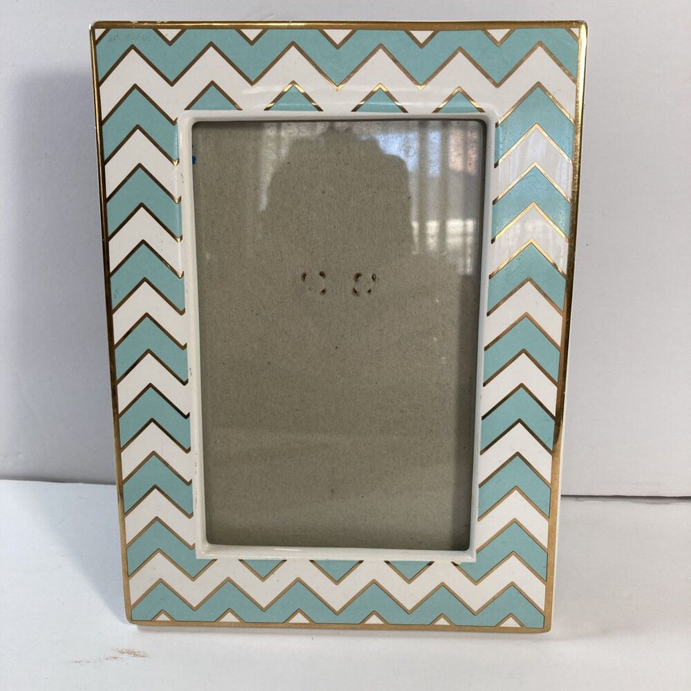 Ceramic Picture Frame Aqua Stripe Glass 4x6" Photo Boho Geometric
